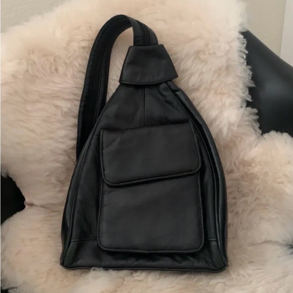 Black Faux Leather Sling Bag